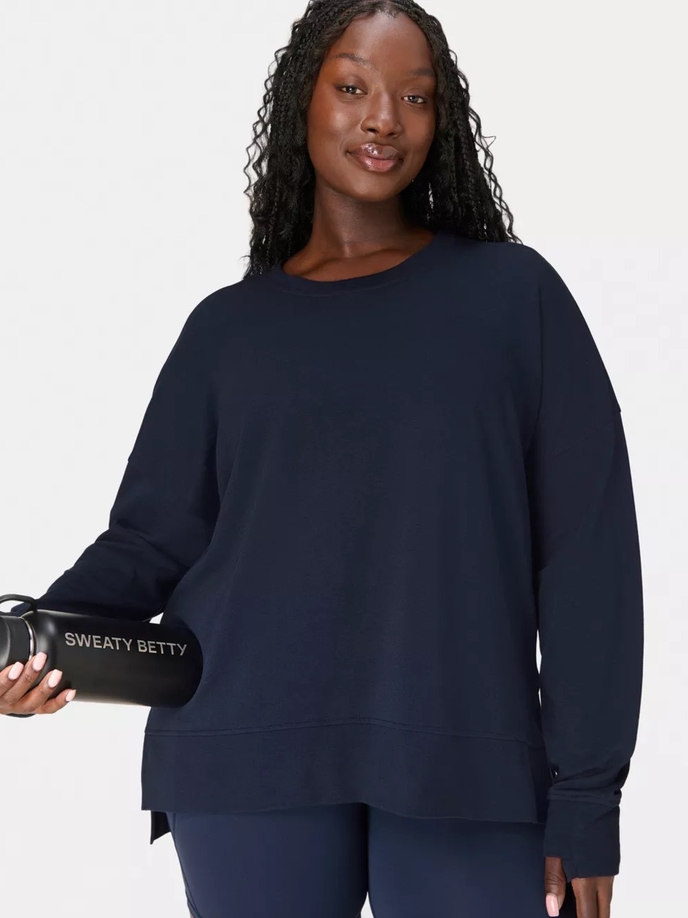 Sweaty Betty After Class Sweatshirt Navy Blue Side Slit Pullover XS
